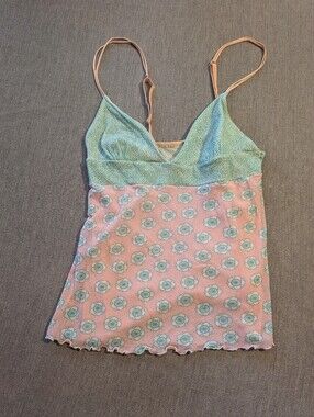 Cosabella Ceylon Babydoll Tank Camisole  Sz Medium Pink Green Flower Italy